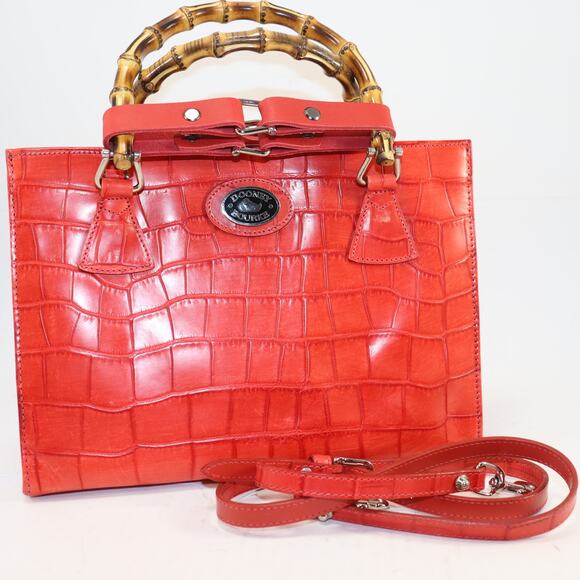 Dooney & Bourke Red Croc Embossed Bag w/ Bamboo Handles Made in USA - Picture 1 of 8